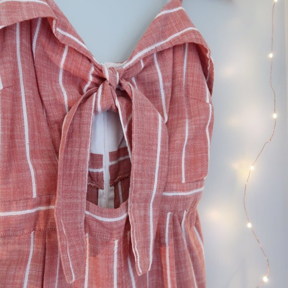Ten Sixty Sherman Striped Pink V Neck Bow Romper - Picture 3 of 8